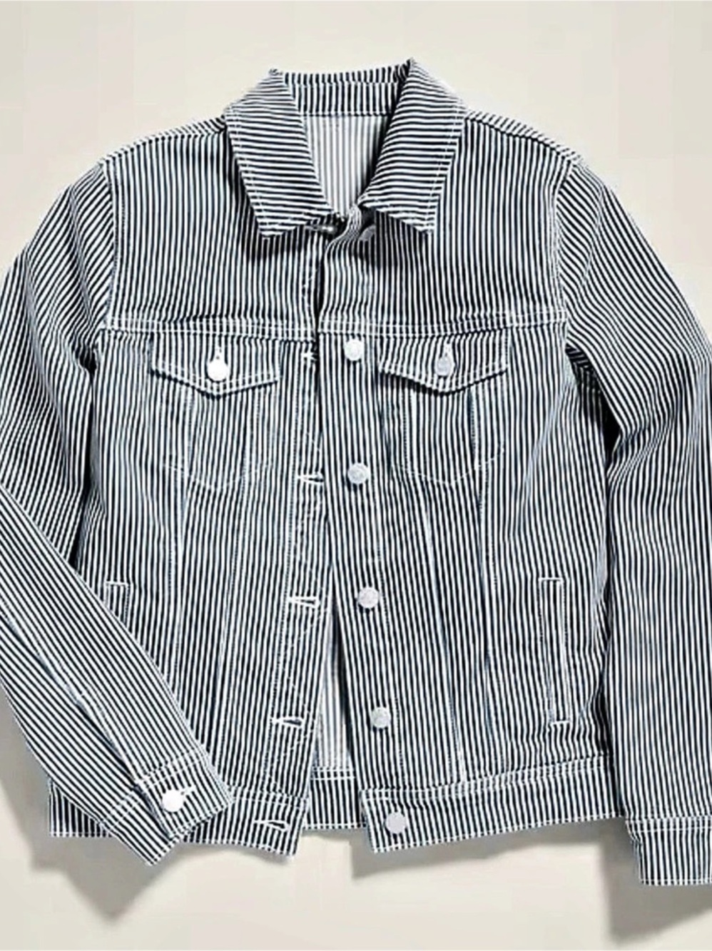 Old Navy Railroad-Stripe Denim Jean Jacket for Women Blue & White Medium
